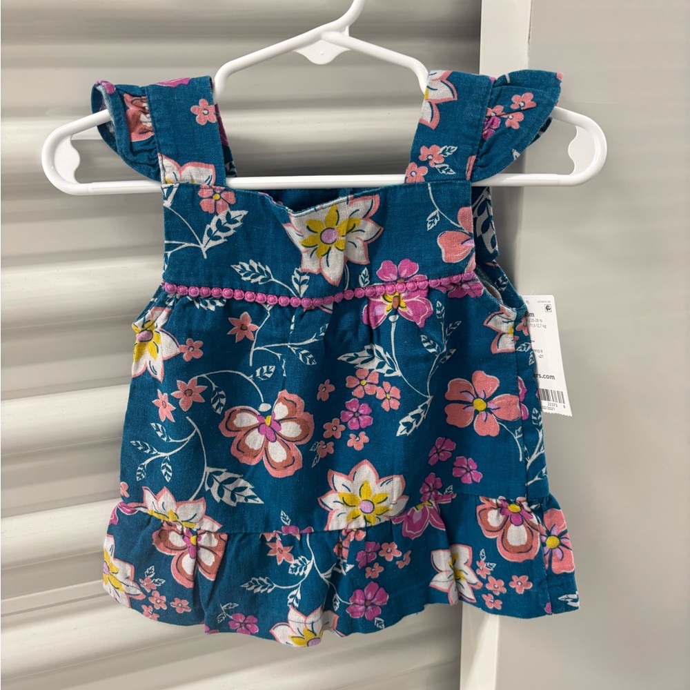 Floral Blue Sleeveless Baby Dress